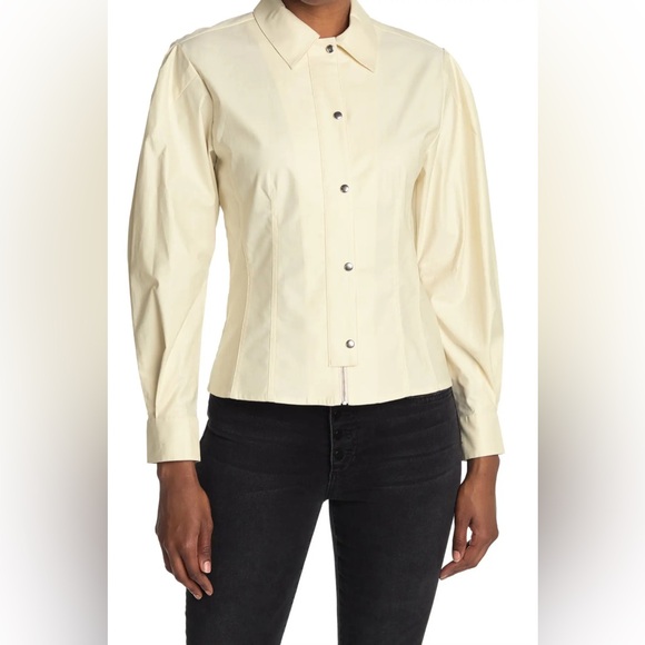 BNWT Thakoon Fitted Puff Sleeve Shirt Jacket Size 2 Pale Yellow $295 - Picture 3 of 9